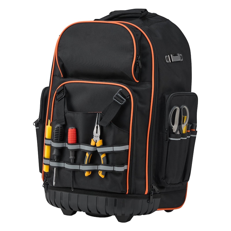 Heavy Duty Rolling Tool Bag with 72 Pockets for Easy Organization - 17.7 x 10.82 x 22 in