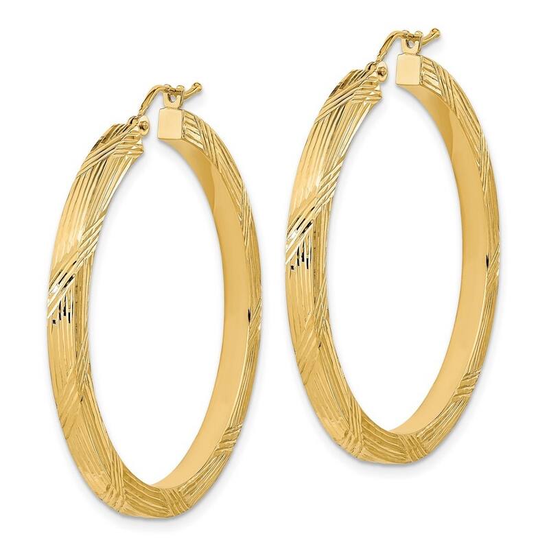Curata 14k Yellow Gold Polished and Textured Hoop Earrings 41.43x3mm
