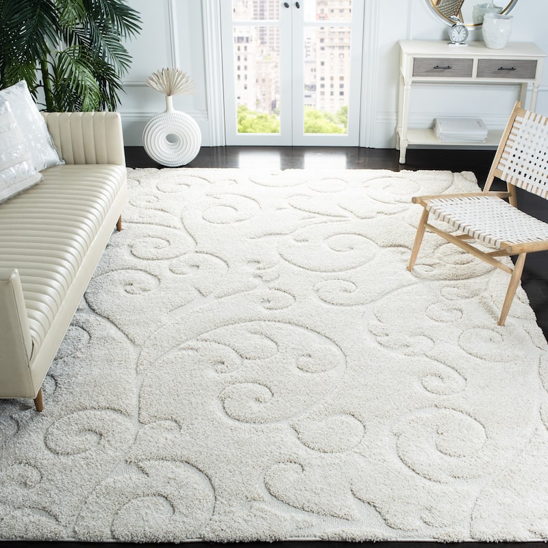 SAFAVIEH Florida Ryung Shag Scroll 1.2-inch Thick Textured Rug - 9'6" x 13' - Creme