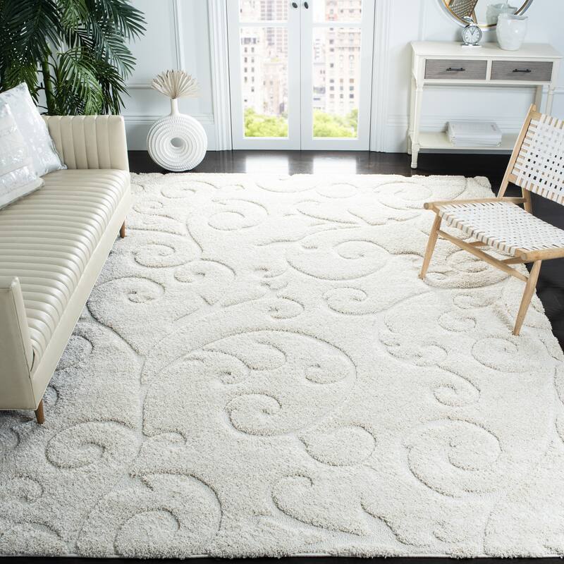 SAFAVIEH Florida Shag Shahin Scroll 1.2-inch Thick Textured Rug - 8'6" x 12' - Cream/Cream