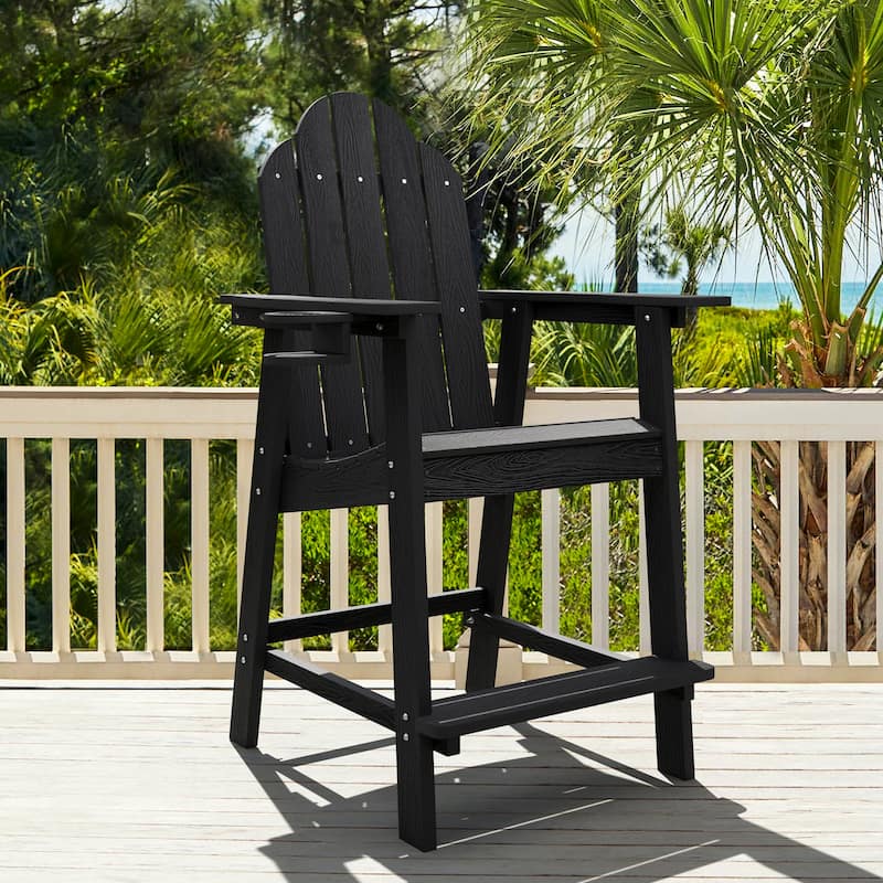 LUE BONA Plastic Patio Bar Stool Tall Adirondack Chairs,Bar Height Dining Chairs with Cup Holder