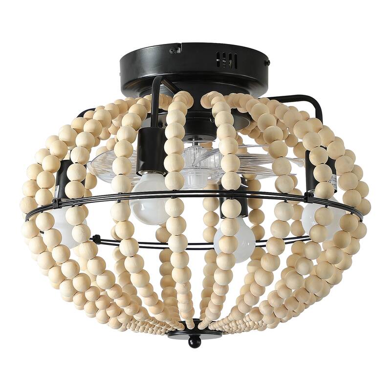 Wood Beaded Chandelier Farmhouse Beaded Fan lamp