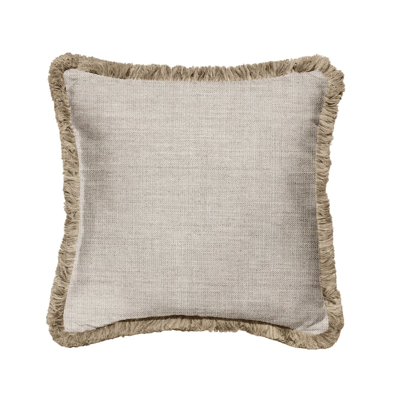 Sunbrella Cast Silver and Taupe Fringe Indoor/ Outdoor Pillow - 18 in x 18 in
