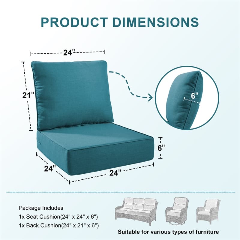 Pocassy 24"x24"x6" Thick Cushions Indoor/Outdoor Deep Seat Cushion