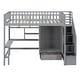 preview thumbnail 6 of 11, Gray Twin Size Loft Bed with Storage Stairs, Desk and Wardrobe, Stairway High LoftBed with Bookshelf & Drawers, Wooden Bedframe