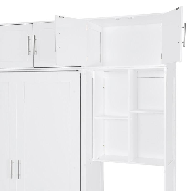 Full/Queen Size Murphy Bed Wall Bed with Desk & Top Cabinet, Folding Murphy Cabinet Bed w/ Storage Shelves, Space Saving Design