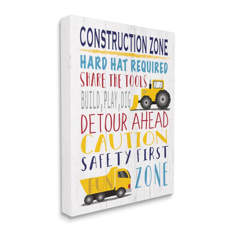 Stupell Kid's Construction Zone Room Sign Fun Trucks Canvas Wall Art - Yellow - 24 x 30