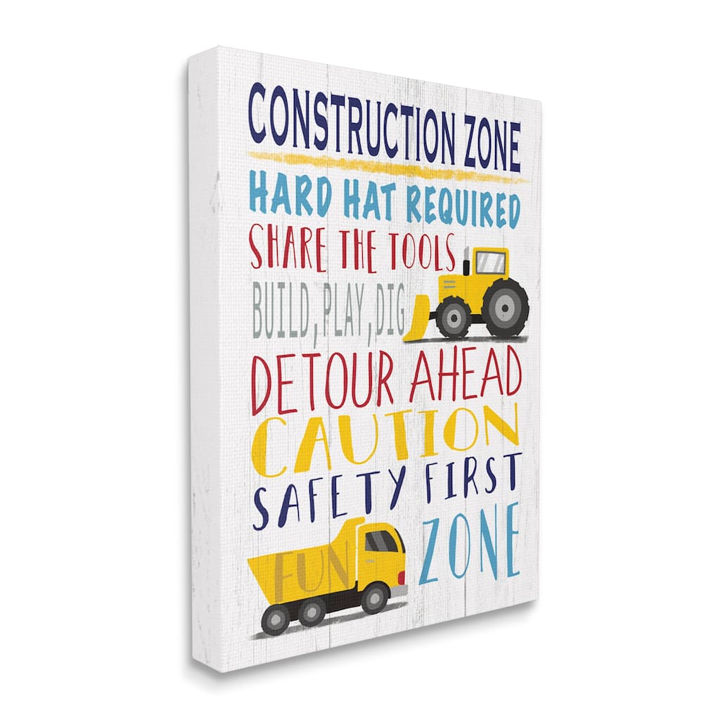 Stupell Kid's Construction Zone Room Sign Fun Trucks Canvas Wall Art - Yellow