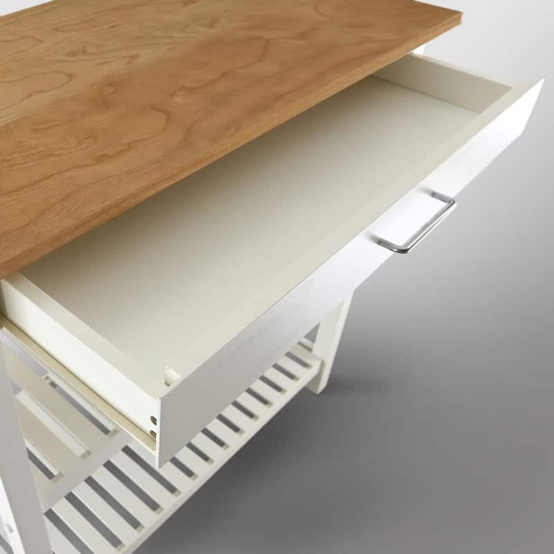 2-shelf Natural Solid Wood Top Kitchen Island - N/A