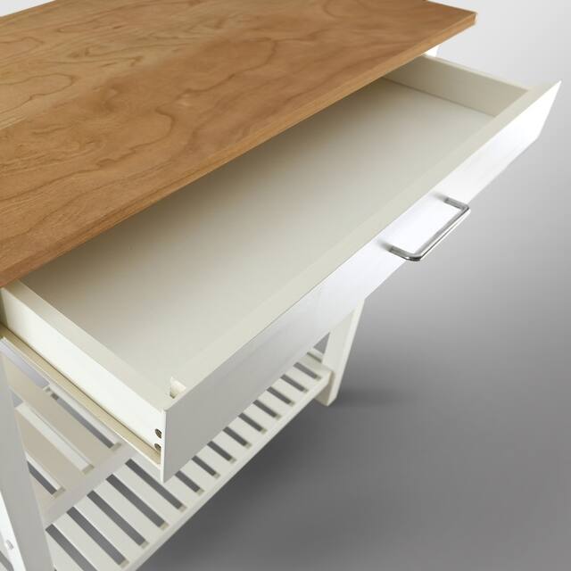 2-shelf Natural Solid Wood Top Kitchen Island