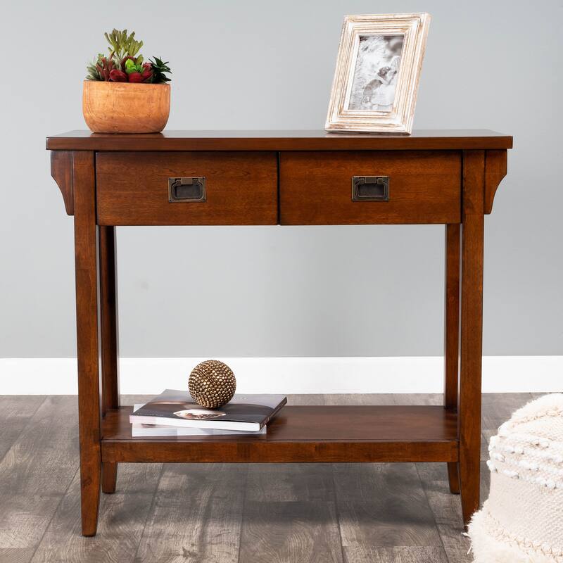 Larina 36 in. W Rectangular Wood 2-Drawer Console Table with Lower Open Shelf