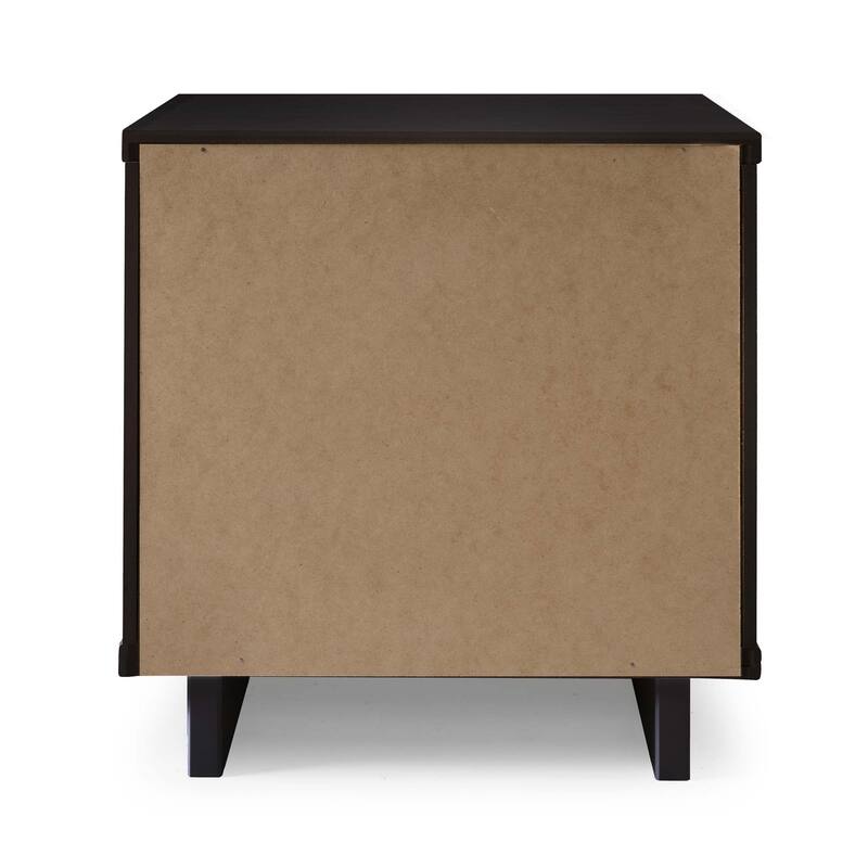 Modern Nightstand with 2 Drawers Ribbed Texture Solid Wood Construction