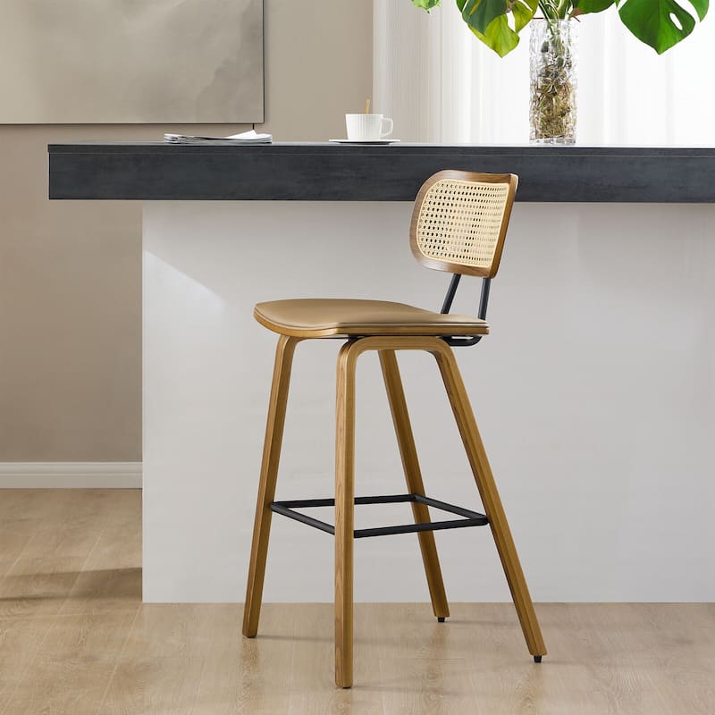 26" Upholstered Wood Counter Height Bar Stools - 17.7"W x 19.5"D x 35.1"H