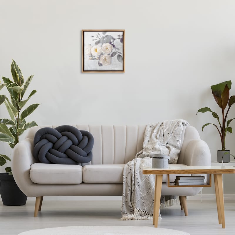 Stupell White Blooms on Grey Framed Floater Canvas Wall Art Design By Emily Ford