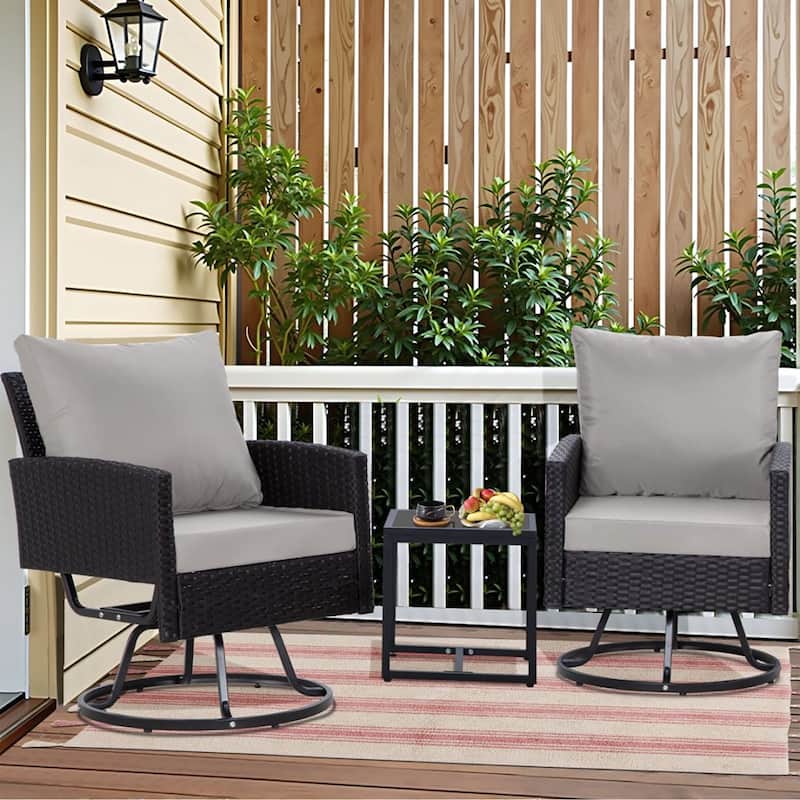 2-Person 360-Degree Rotating Patio Swivel Rocker Chairs with Side Table - Black/Gray