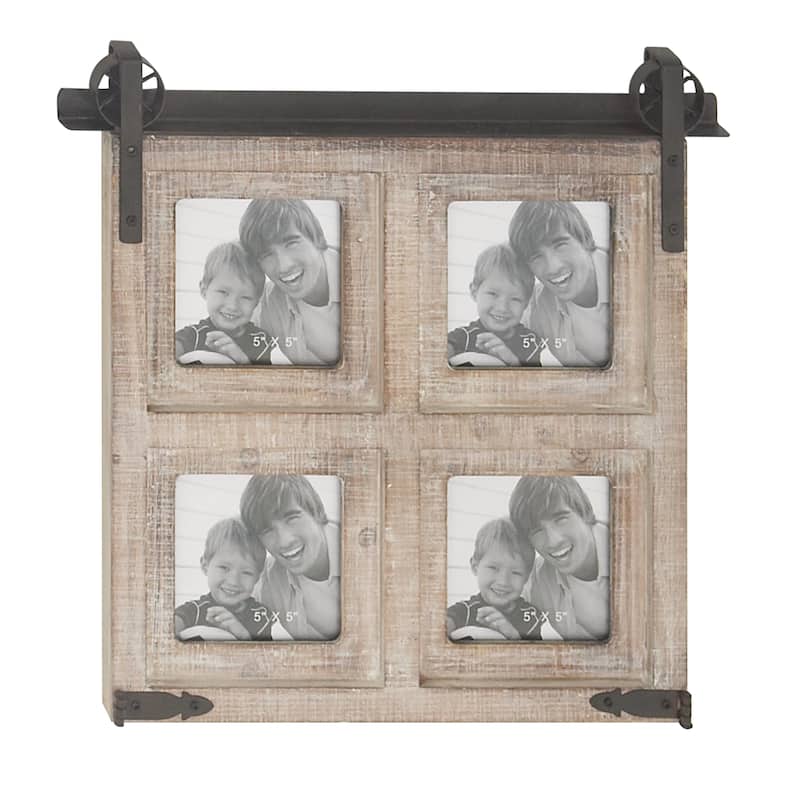 Brown Wooden 4 Slot Wall Photo Frame with Metal Accent