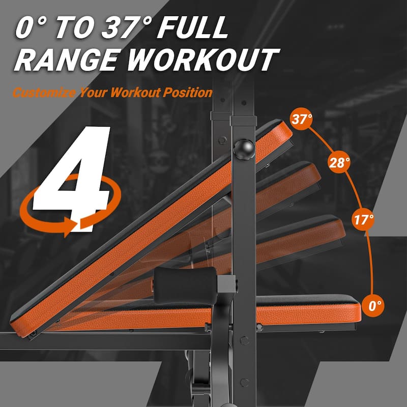 Adjustable Weight Bench Bench Press with Squat Rack for Home Gym - 68"D x 51"W x 52"H
