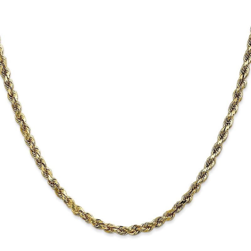 Curata 10k Yellow Gold Solid 3.5mm Handmade Sparkle Cut Rope Chain Bracelet Lobster Claw