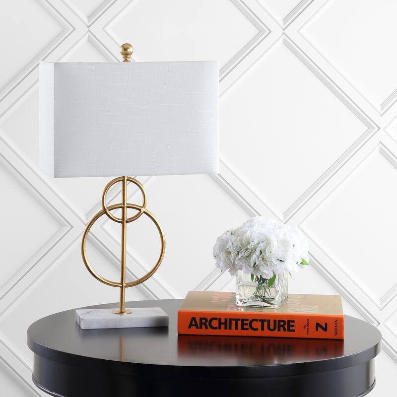 Gregory 26" Modern Circle Marble/Metal LED Table Lamp, Gold by JONATHAN Y