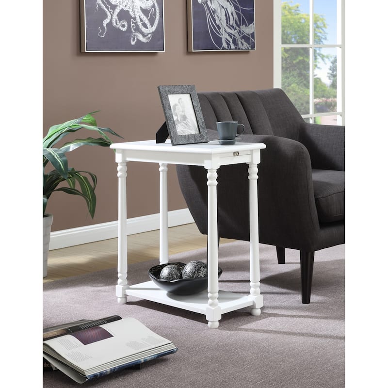 Convenience Concepts French Country Regent Chairside End Table with Pull-Out Shelf - White