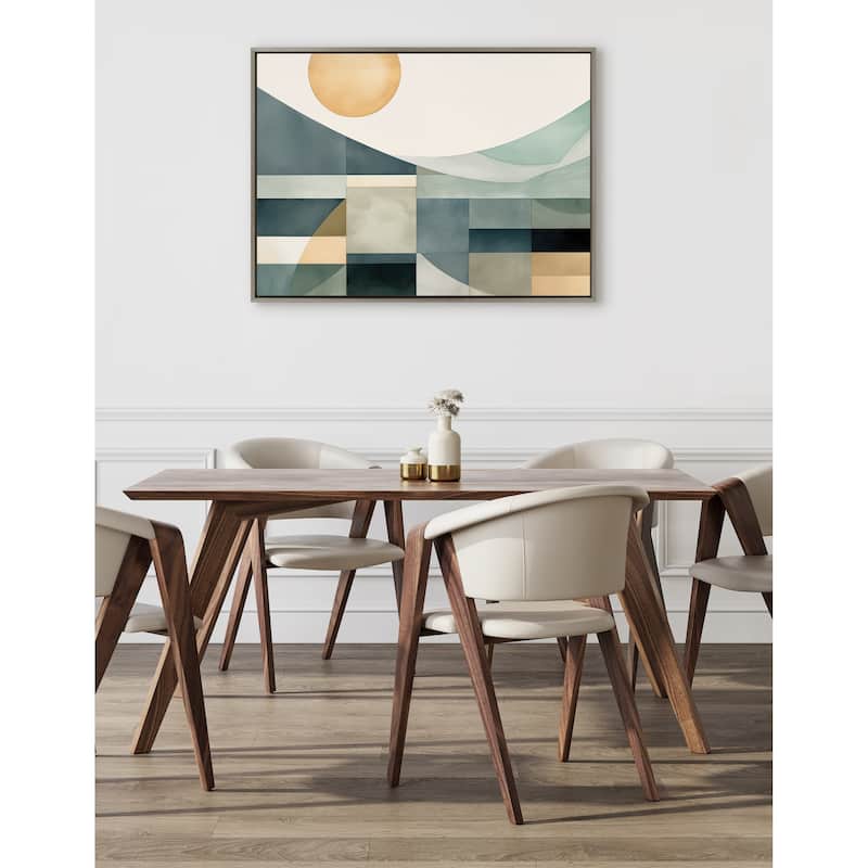 Kate and Laurel Sylvie Mid Century Modern Abstract Geometric Coastal Landscape Framed Canvas by The Creative Bunch Studio