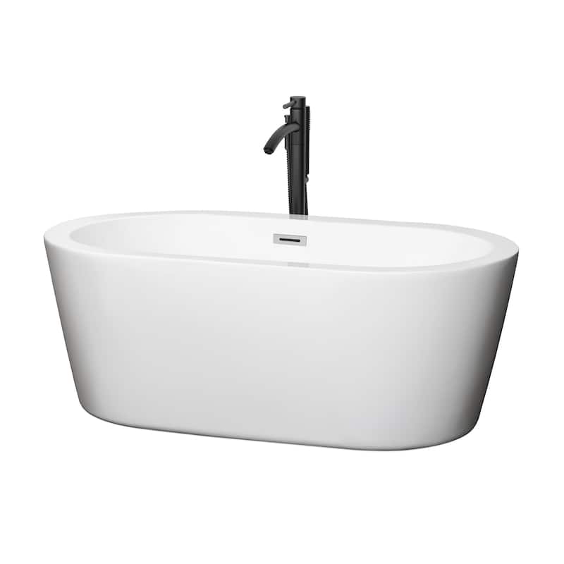 Wyndham Collection Mermaid 60" Free Standing Acrylic Soaking Tub with - White / Polished Chrome Trim / Matte Black Faucet
