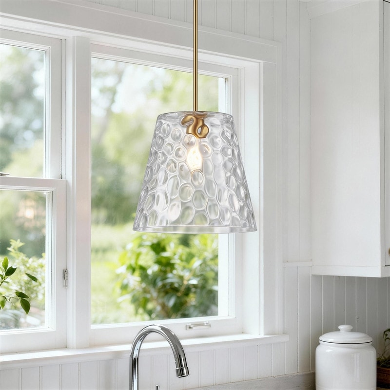 KAWOTI Adjustable Pendant Light with Hammered Glass Shade - W14"*H13.5"(MaxH21.5"~ 45.5")