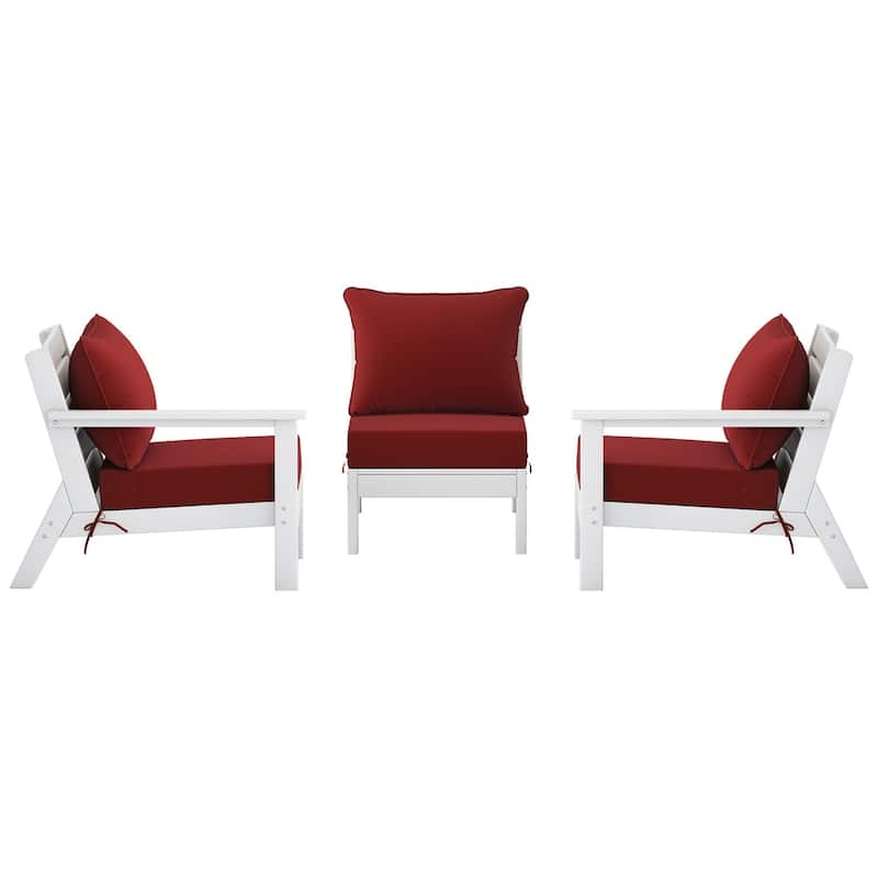 Polytrends Birchwood All Weather HDPE Outdoor Patio Deep Seating White Sofa With Cushions (3-Piece)