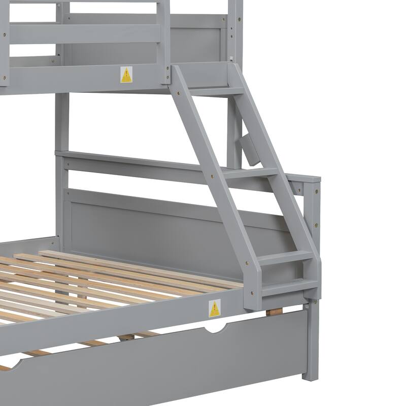 Twin Over Full Bunk Bed With Ladder, Twin Size Trundle, Safety Guardrail