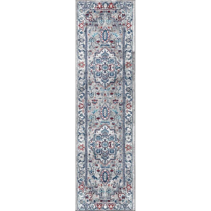 JONATHAN Y Traditional Persian Vintage Medallion Area Rug - 2 X 8 - Light Grey/Blue