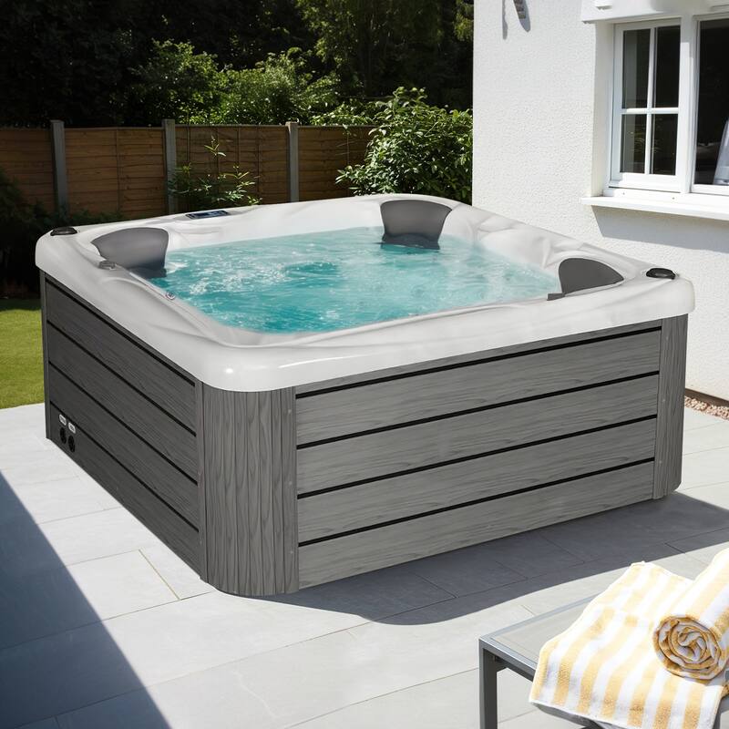 EROMMY 4 Person Outdoor Acrylic Hot Tub Spa with 30 Jets, Ozonator, Insulated Cover, LED Lights & Bluetooth Speaker - 4-Person