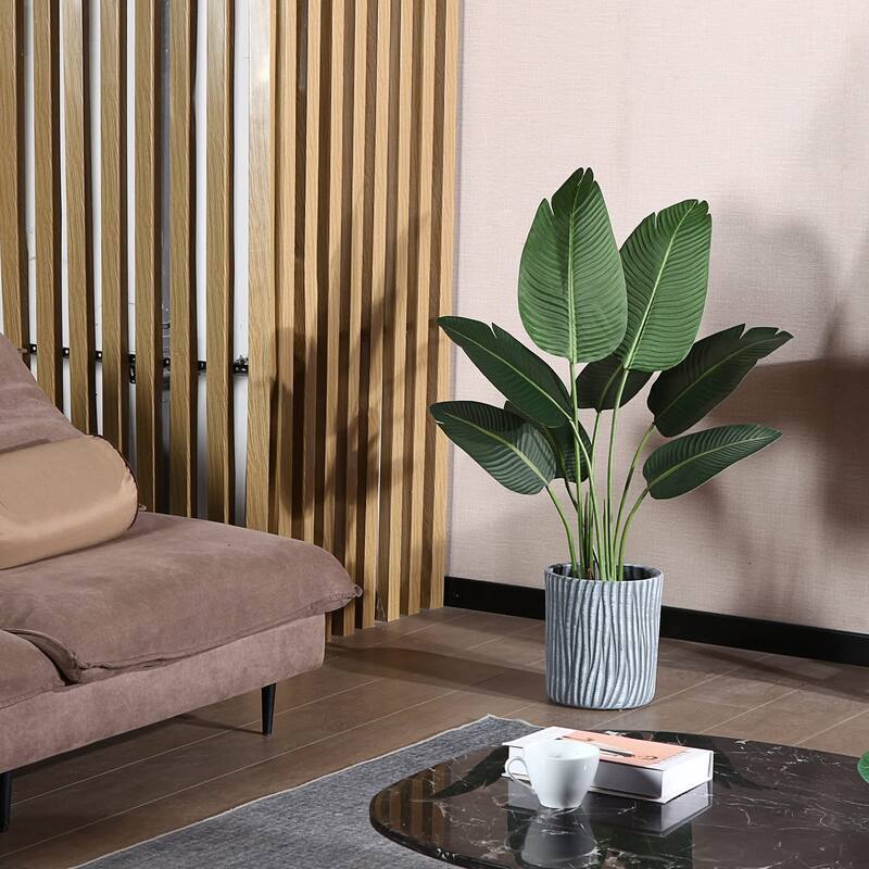 Artificial Plants 4FT Artificial Bird of Paradise Plant in Pot,Tall Fake Tree,Realistic Faux Palm Tree 8 Trunks Silk Plants