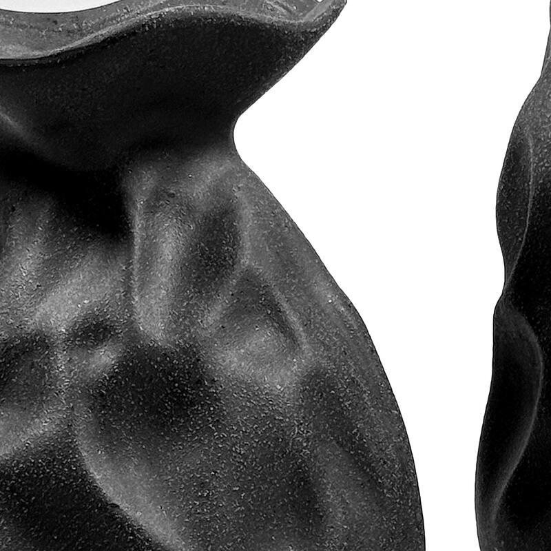 Set of Two Paper Bag Inspired Black Ceramic Vases