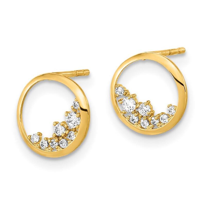 Curata 14k Gold Polished Open Circle CZ Cubic Zirconia Post Earrings - 9.25x9.25mm Wide