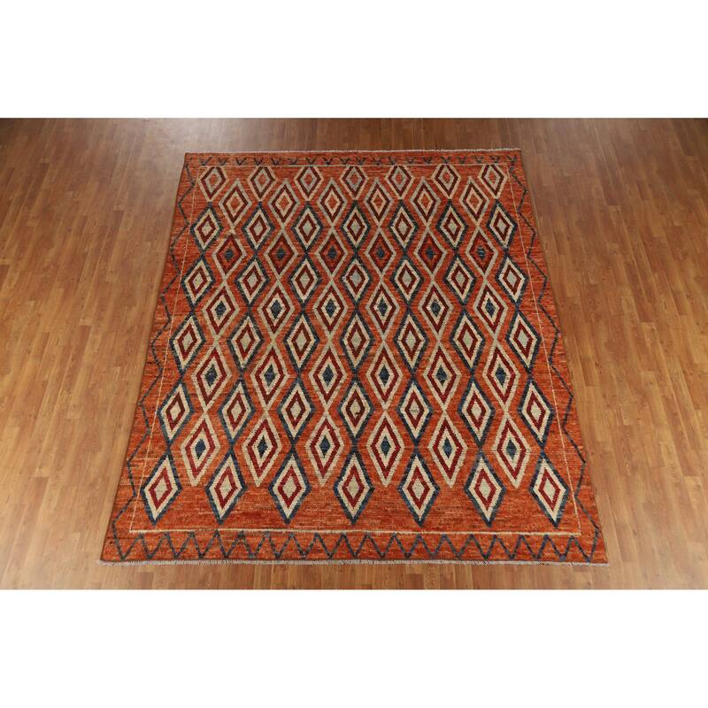 Moroccan Oriental Area Rug Hand-Knotted Orange Wool Carpet - 8'4" x 10'0"