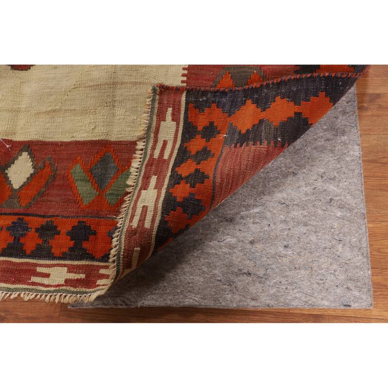 Kilim Qashqai Persian Vintage Area Rug Hand-Woven Beige Wool Carpet - 4'8"x 8'1"