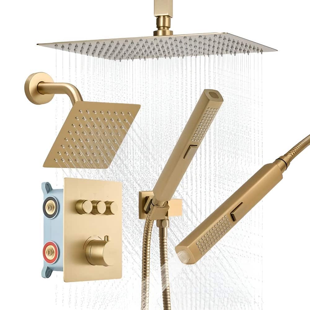 Modern 3-Function Shower Faucet Set with Brass Valve Stainless Steel Panel and Multi-Angle Sprayer