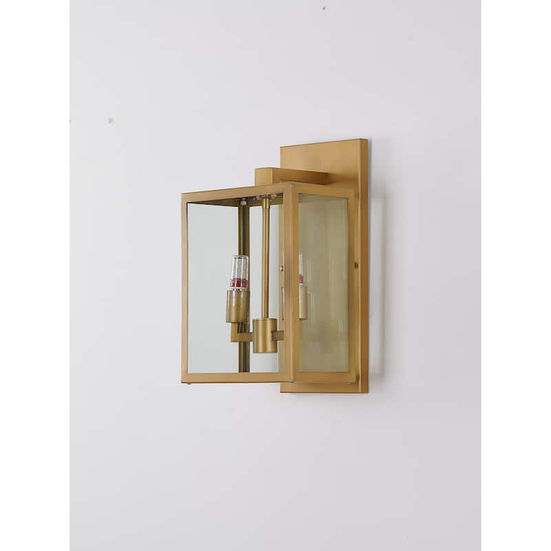 2 Light Brass Stainless Steel Outdoor Wall Sconce With Clear Glass Shade