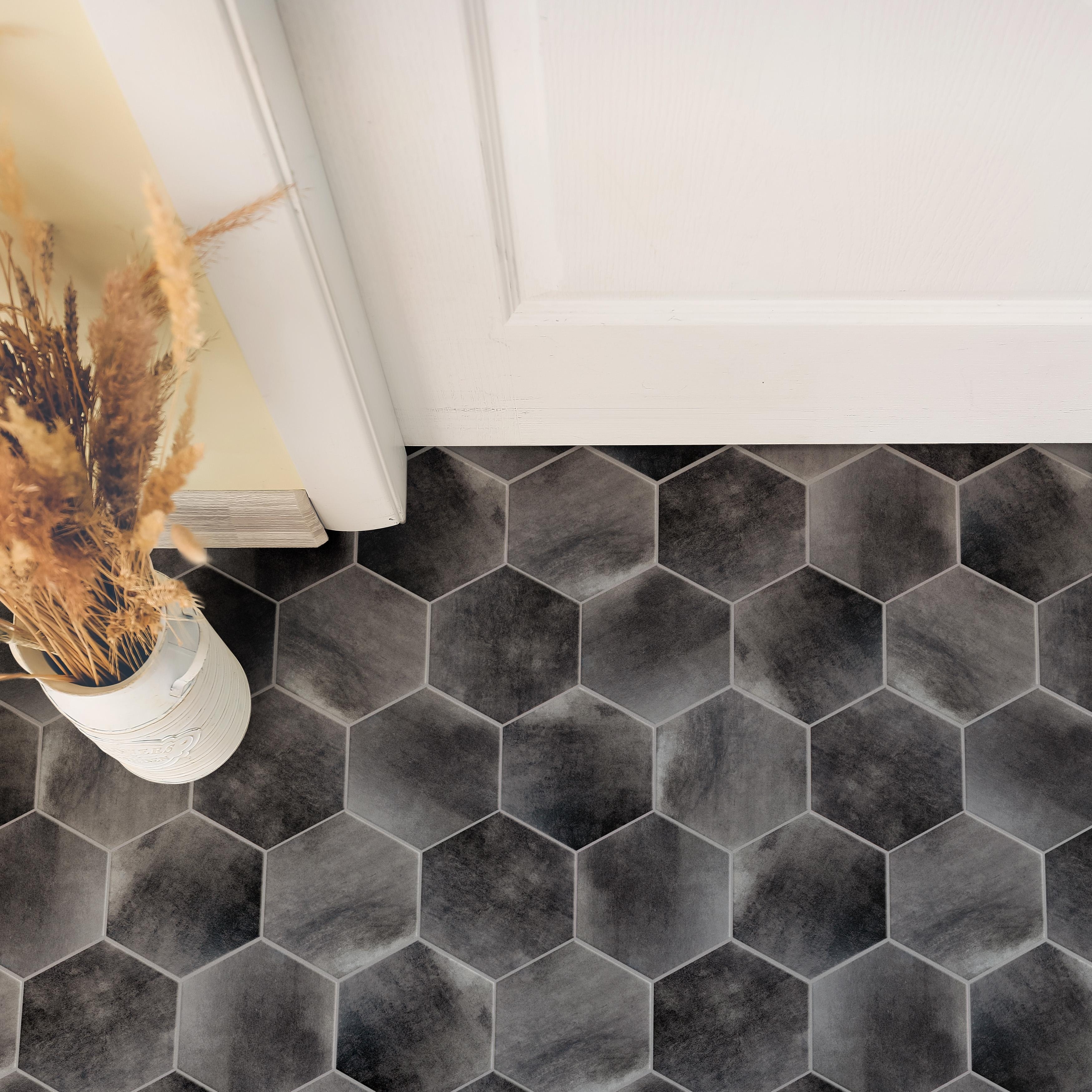 klowes porcelain tile Merola Industrial Hex Black 8-1/2