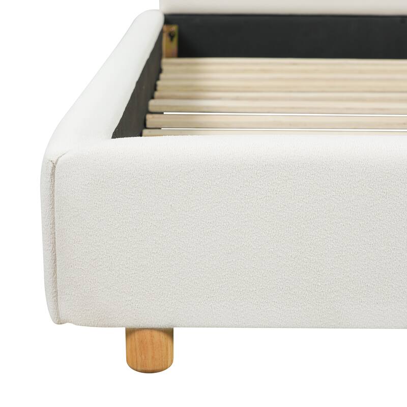 Christopher Knight Home - Jaro Modern Boucle Upholstered Platform Bed Frame with Wooden Slats Support, No Box Spring Needed