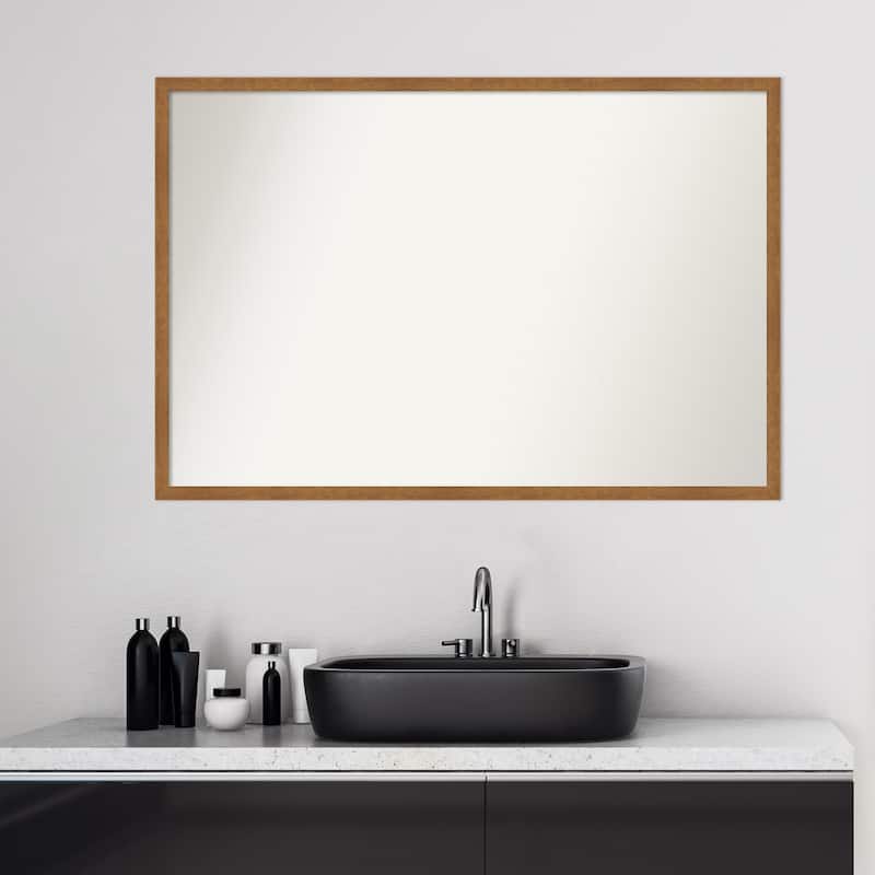 Non-Beveled Wood Bathroom Wall Mirror - Carlisle Blonde Narrow Frame