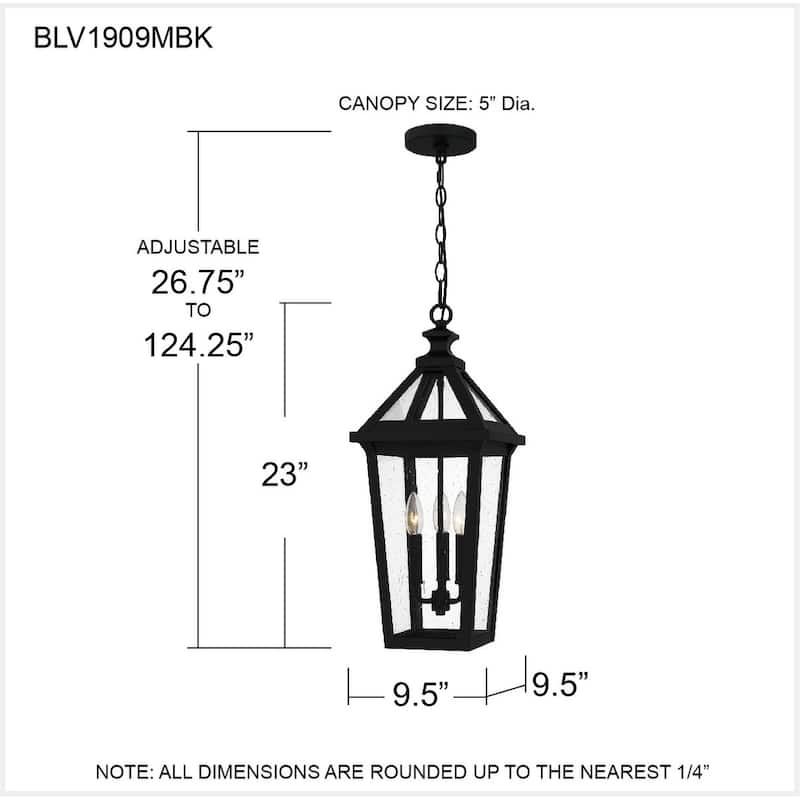 Boulevard 3-Light Matte Black Outdoor Hanging Lantern