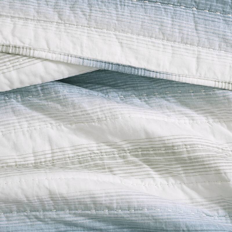 Tommy Bahama Prima Island Stripe Blue Cotton Reversible Quilt Set