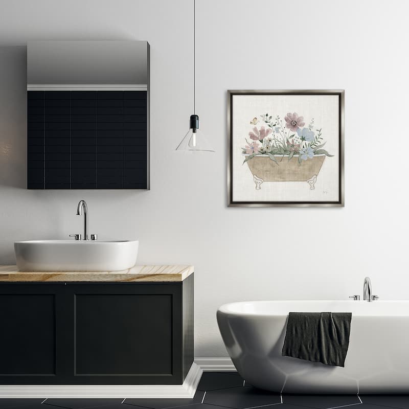 Stupell Cottage Florals in Bathtub Framed Floater Canvas Wall Art Design By Janet Tava