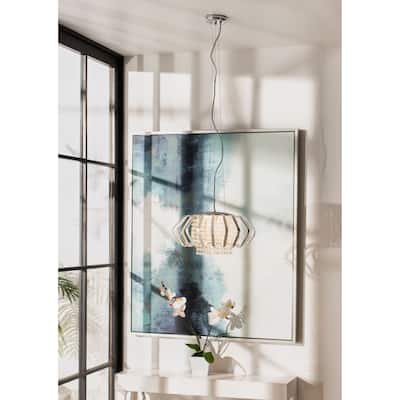 SAFAVIEH Lighting Rejane Pendant - 17.8"x17.8"x9.25-80.5" - Blue Crackle - 18Wx18Dx81H