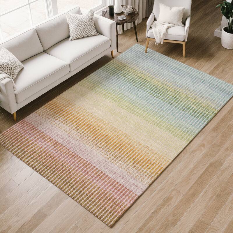 Machine Washable Indoor/ Outdoor Contemporary Stripes Chantille Rug