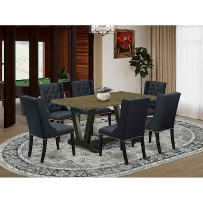HomeStock 7-Piece Distressed Jacobean Finish Solid Wood Top Dining Table with 6 Chairs
