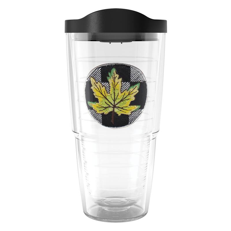 Tervis Checkerboard Fall Leaf Yellow Made in USA Double Walled Insulated Travel Tumbler, Yellow - 24oz