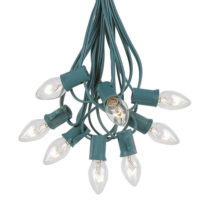 25 Foot C7 Twinkle Christmas Light Set, Hanging String Lights, Green Wire