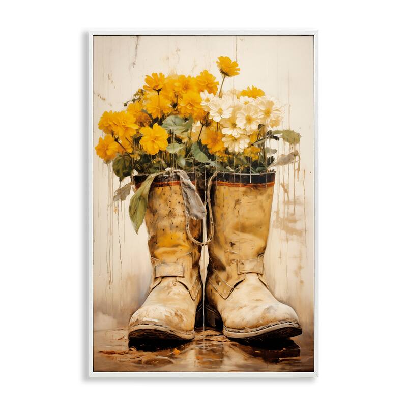 Stupell Flowers in Rugged Country Boots Framed Giclee Art Design By Heidi Kuntz - 20 x 30 - White